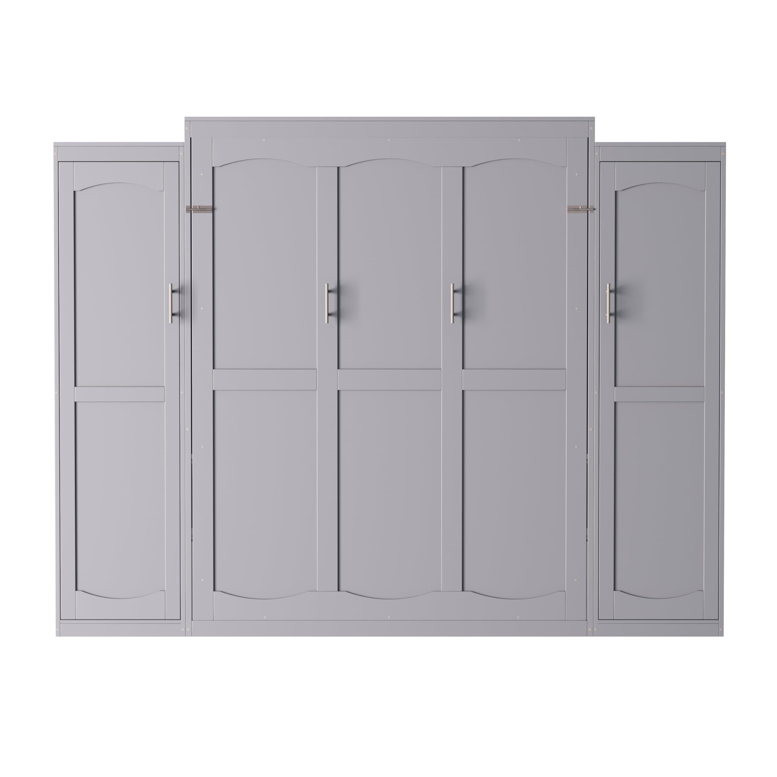 Ball & Cast Full Size Murphy Bed,Wood Foldable Wall Bed with 2 Sides Wardrobe and Storage Shelf, Hidden Cabinet Bed Frame for Bedroom,Guest Room,Space Saving,No Box Spring Needed,Gray
