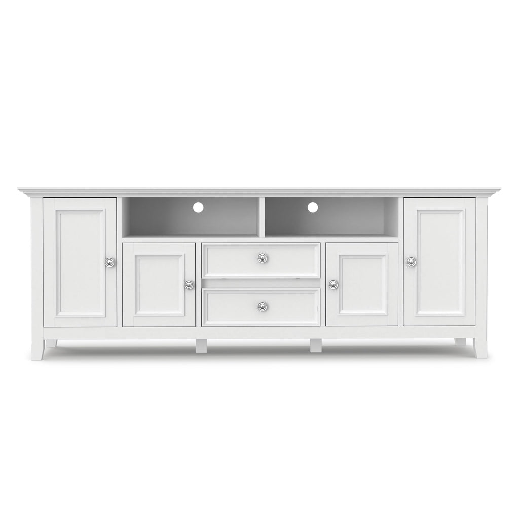 SIMPLIHOME Amherst TV Stand - 72 inch Wide Solid Wood Media Console in White, Transitional Entertainment Center for Living Room for TVs up to 80 Inches with Shelves and Cable Management