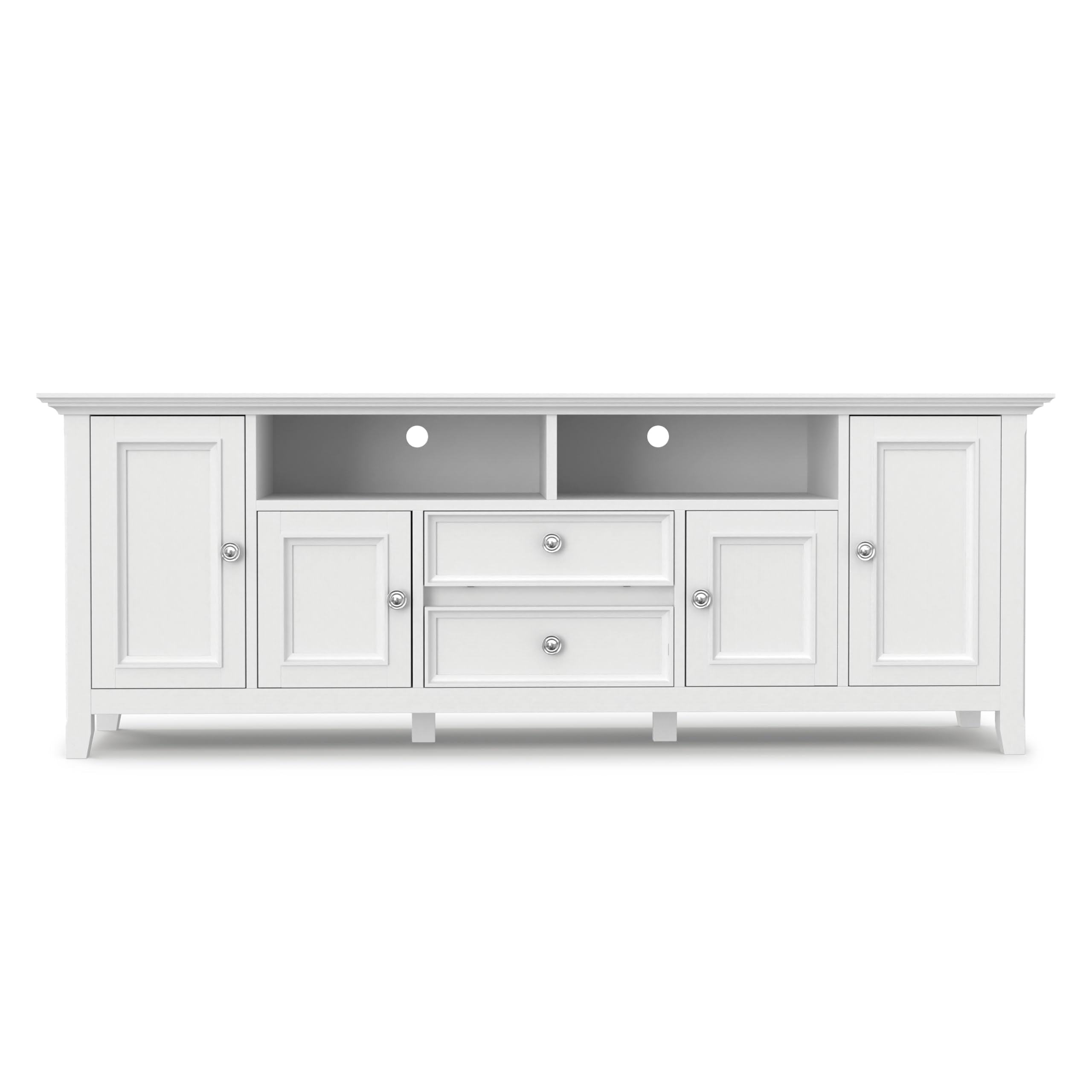 SIMPLIHOME Amherst TV Stand - 72 inch Wide Solid Wood Media Console in White, Transitional Entertainment Center for Living Room for TVs up to 80 Inches with Shelves and Cable Management