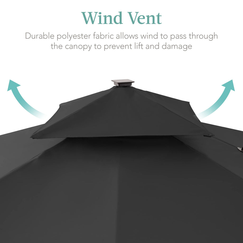 Best Choice Products 10x10ft Cantilever Patio Umbrella w/Base Included, Solar LED Lights 360 Rotation Large Offset Hanging Outdoor Shade for Deck Pool Backyard w/Stand – Gray
