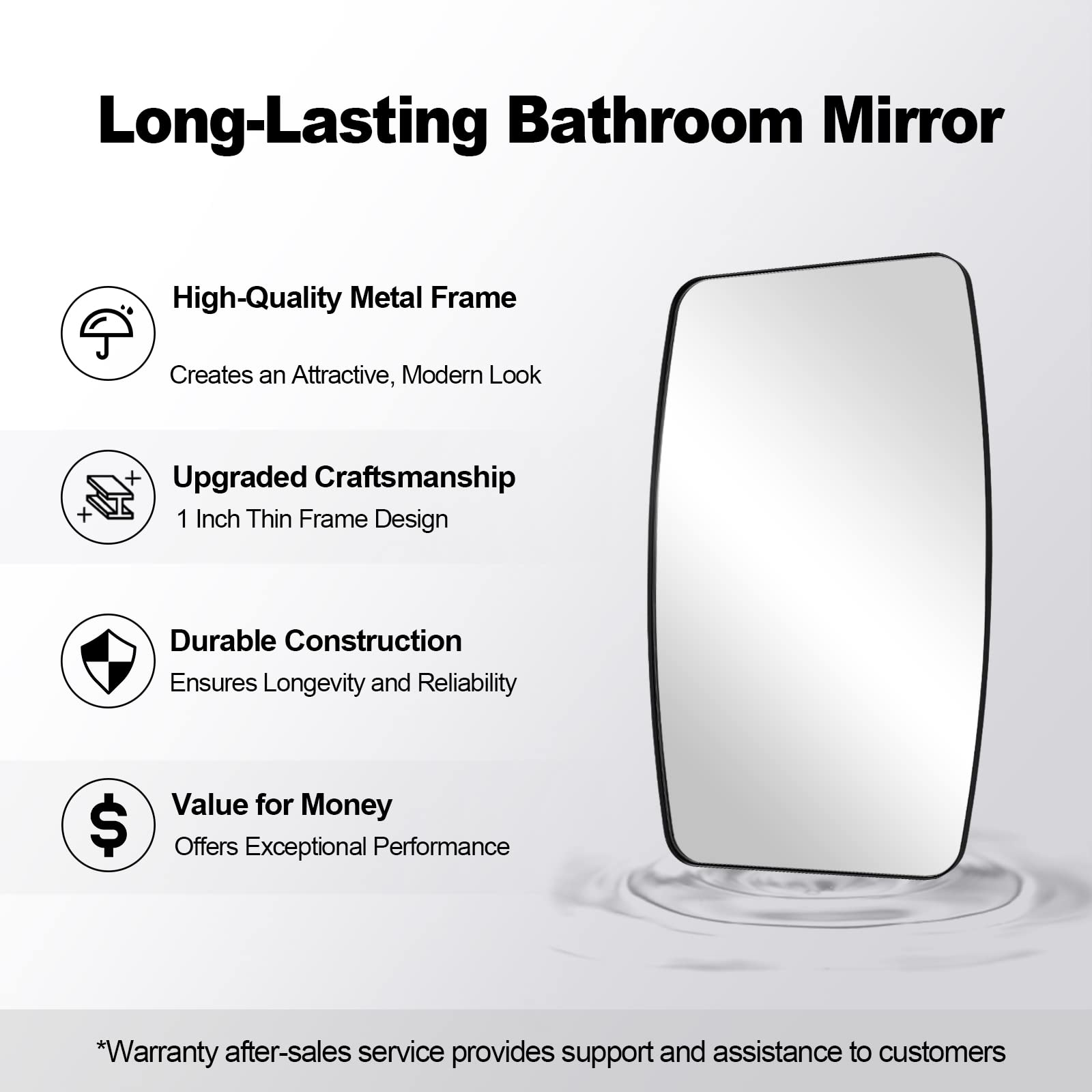 ANDY STAR 18x48 Full Length Wall Mirror, Matte Black Oblong Shaped Body Mirror with Stainless Steel Metal Frame, Rounded Corner Design for Floor and Leaning
