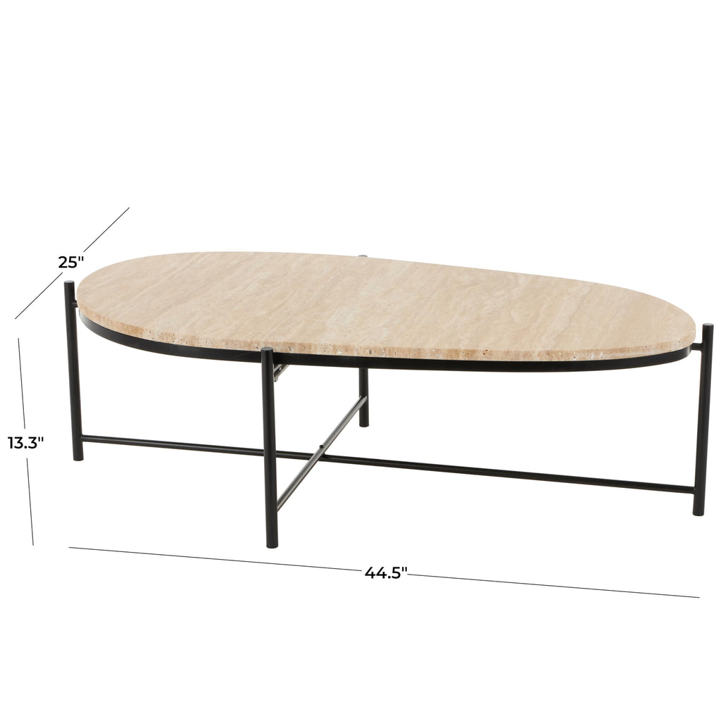 Deco 79 Marble Living Room Coffee Table Table with Black Metal Support, Center Table 45" x 25" x 13", Beige