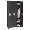 PioneerWorks 3-Door Metal Storage Locker with 9 Hooks, Heavy Duty Steel Locker for Gym, School, Office, Garage, Employee Locker Room, Home Organization, Black, Assembly Required