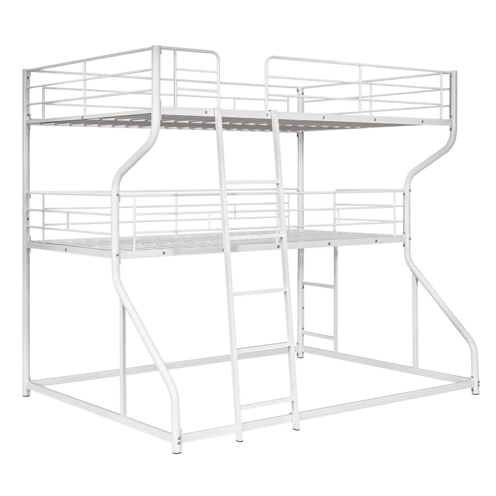 Merax Full XL Over Twin XL Over Queen Size Metal Triple Bunk Bed Frame with Ladder for Kids, Industrial Style Bunk Bed, Easy Assembly, No Box Spring Needed, for Kid's Room or Dormitory, White