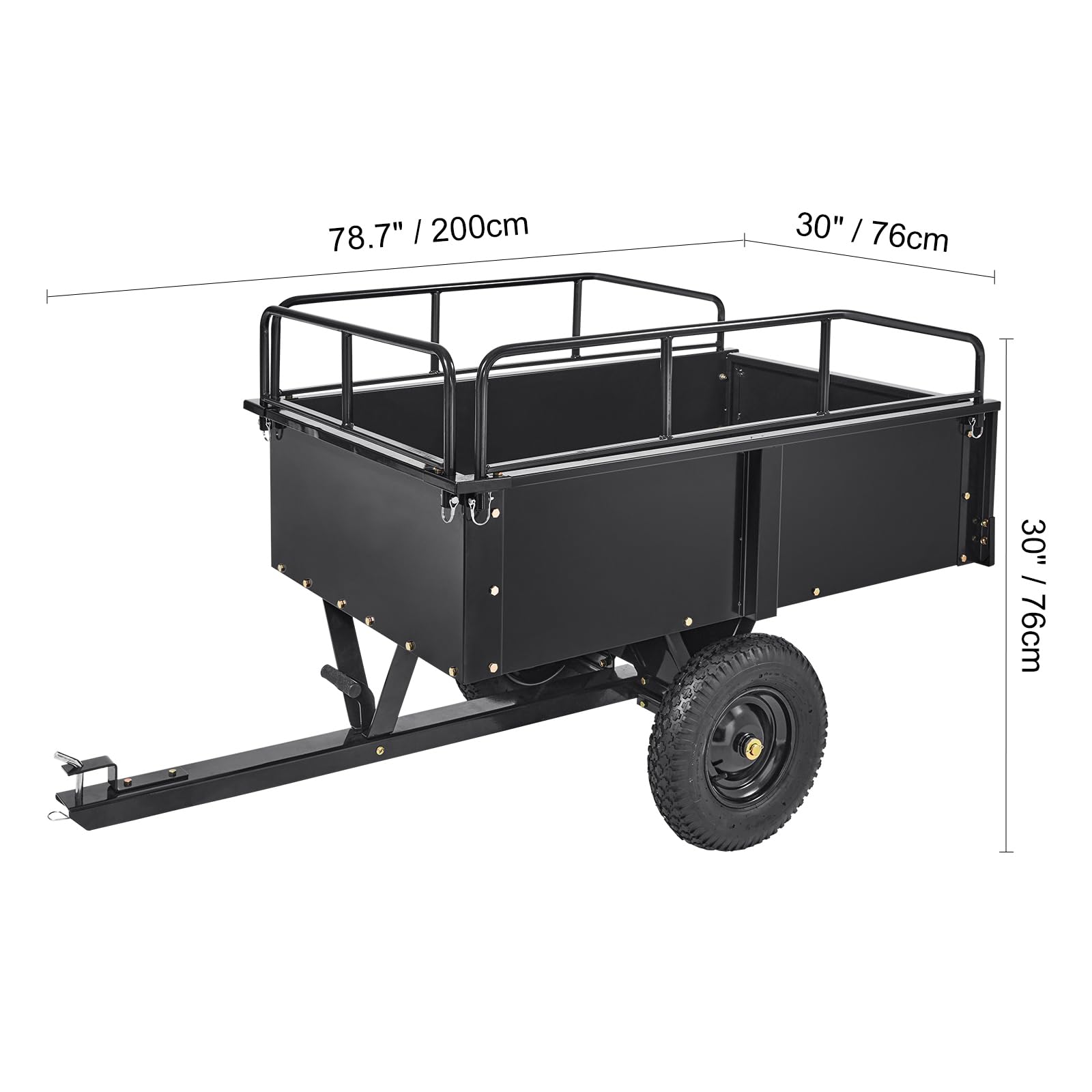 Happybuy Heavy Duty Steel ATV Dump Cart, 750-Pound Capacity, 15 Cubic Feet Garden Utility Trailer with Removable Sides for Lawn Mower Tractor - Black