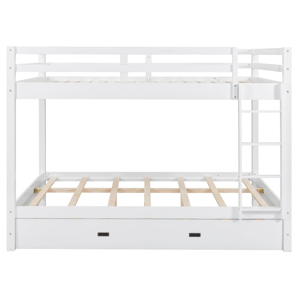 Bellemave Queen Over Queen Size Bunk Bed with Trundle for Kids/Adults,Solid Wood Bunk Bed Frame Queen Size with Ladder & Safety Guardrails,White