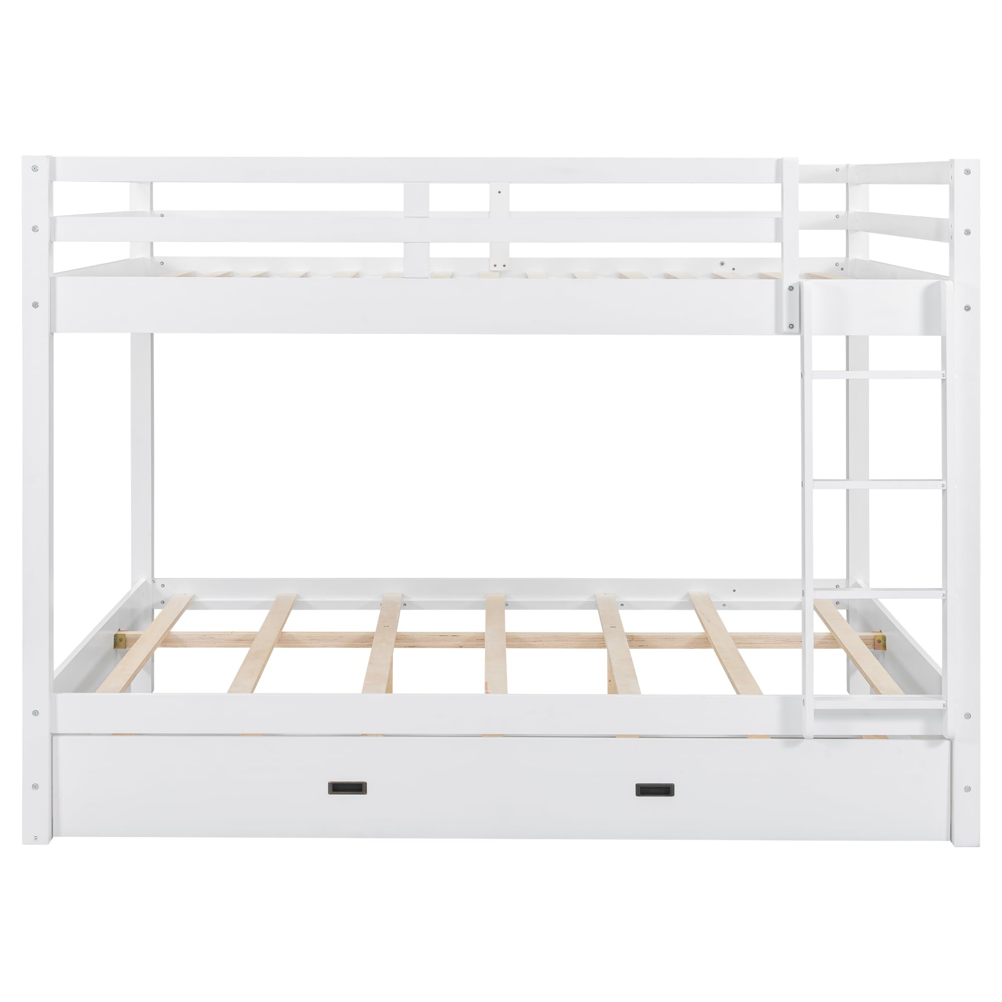 Bellemave Queen Over Queen Size Bunk Bed with Trundle for Kids/Adults,Solid Wood Bunk Bed Frame Queen Size with Ladder & Safety Guardrails,White