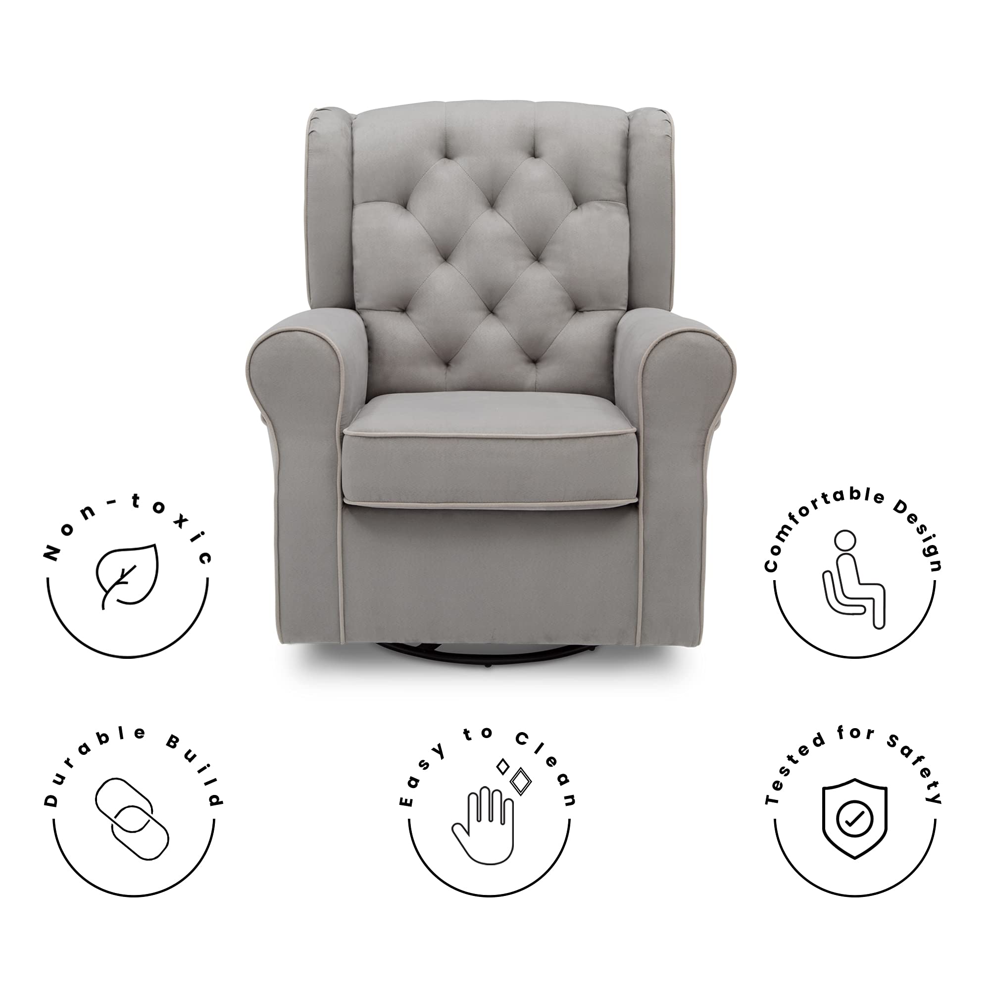 Delta Children Emerson Upholstered Glider Swivel Rocker Chair, Dove Grey with Soft Grey Welt