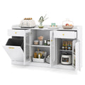 Giantex 55" Farmhouse Buffet Cabinet, Large Credenza w/Hidden Tilt Out Trash Can, 2 Glass Doors, 2 Drawers & Adjustable Shelves, Modern Sideboard Coffee Bar Cabinet for Kitchen, Dining Room (White)