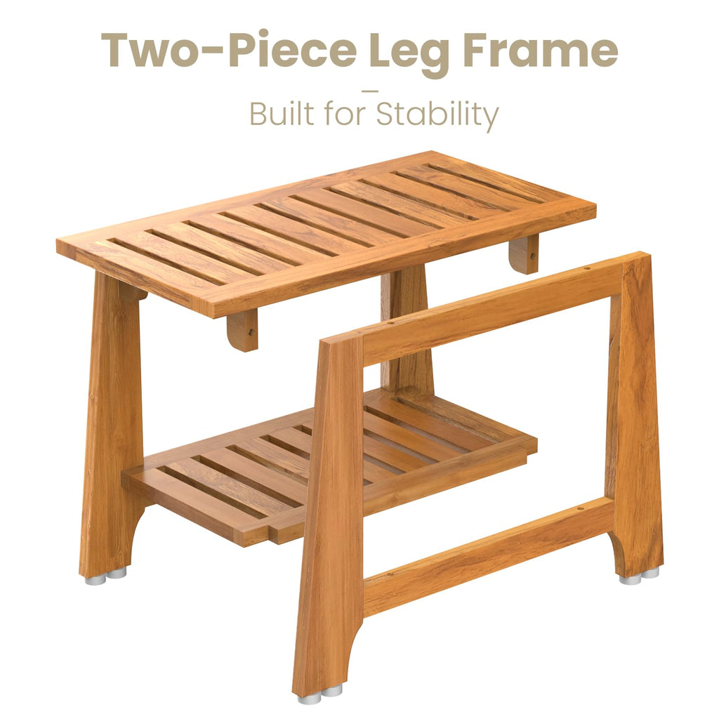 NNN 42" Commercial Teak Shower Bench - 8 Non-Slip Leveling Feet & 350 lbs Capacity | Rock-Solid Stability for Seniors & Spa Safety | Waterproof Design for Saunas/Outdoor Pools (Patented)