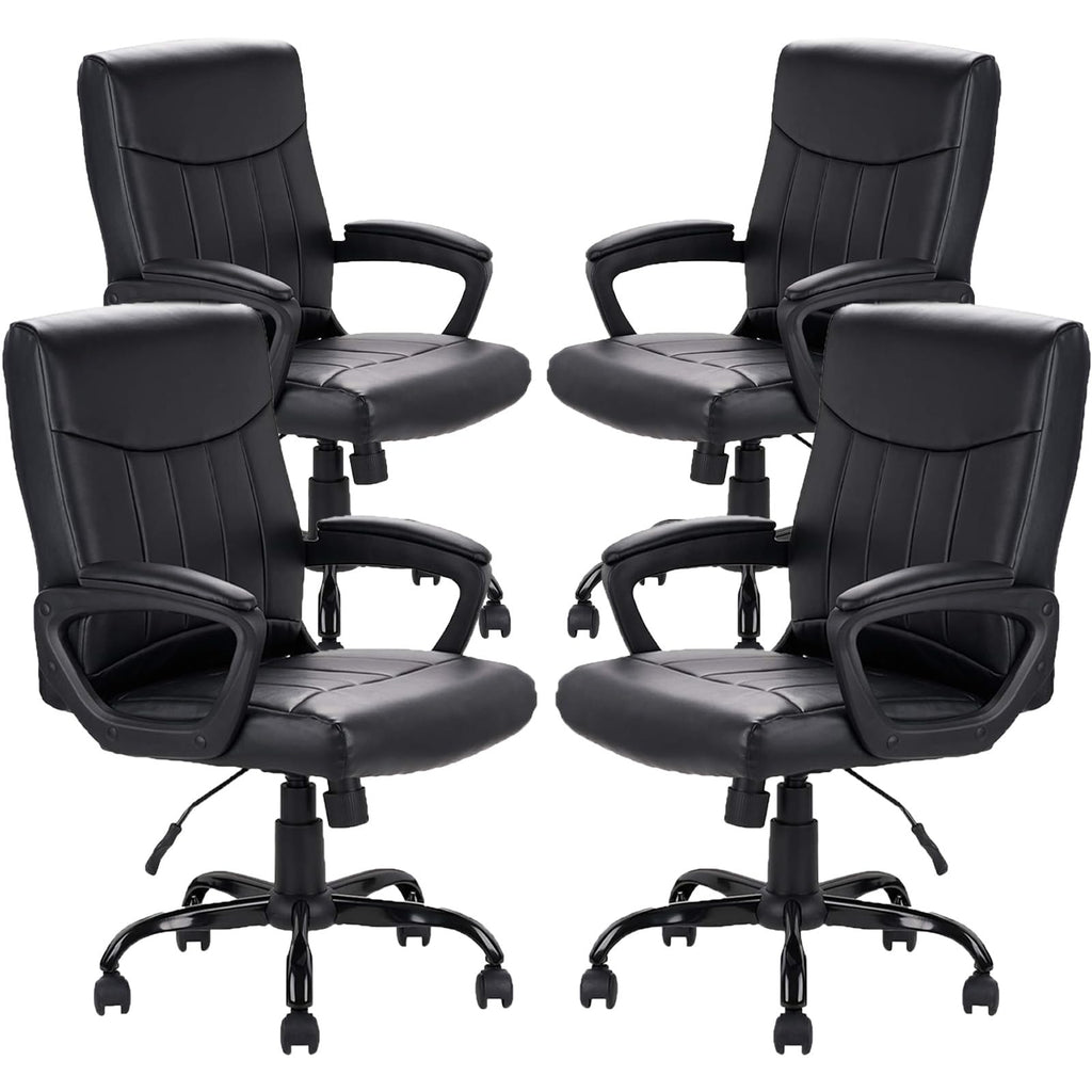 CLATINA Leather Ergonomic Office Chair with Lumbar Support and Padded Armrestes, Swivel Rolling Executive Mid Back Computer Task Desk Chair for Home, Conference, Waiting Room, Black, 4 Pack