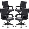 CLATINA Leather Ergonomic Office Chair with Lumbar Support and Padded Armrestes, Swivel Rolling Executive Mid Back Computer Task Desk Chair for Home, Conference, Waiting Room, Black, 4 Pack