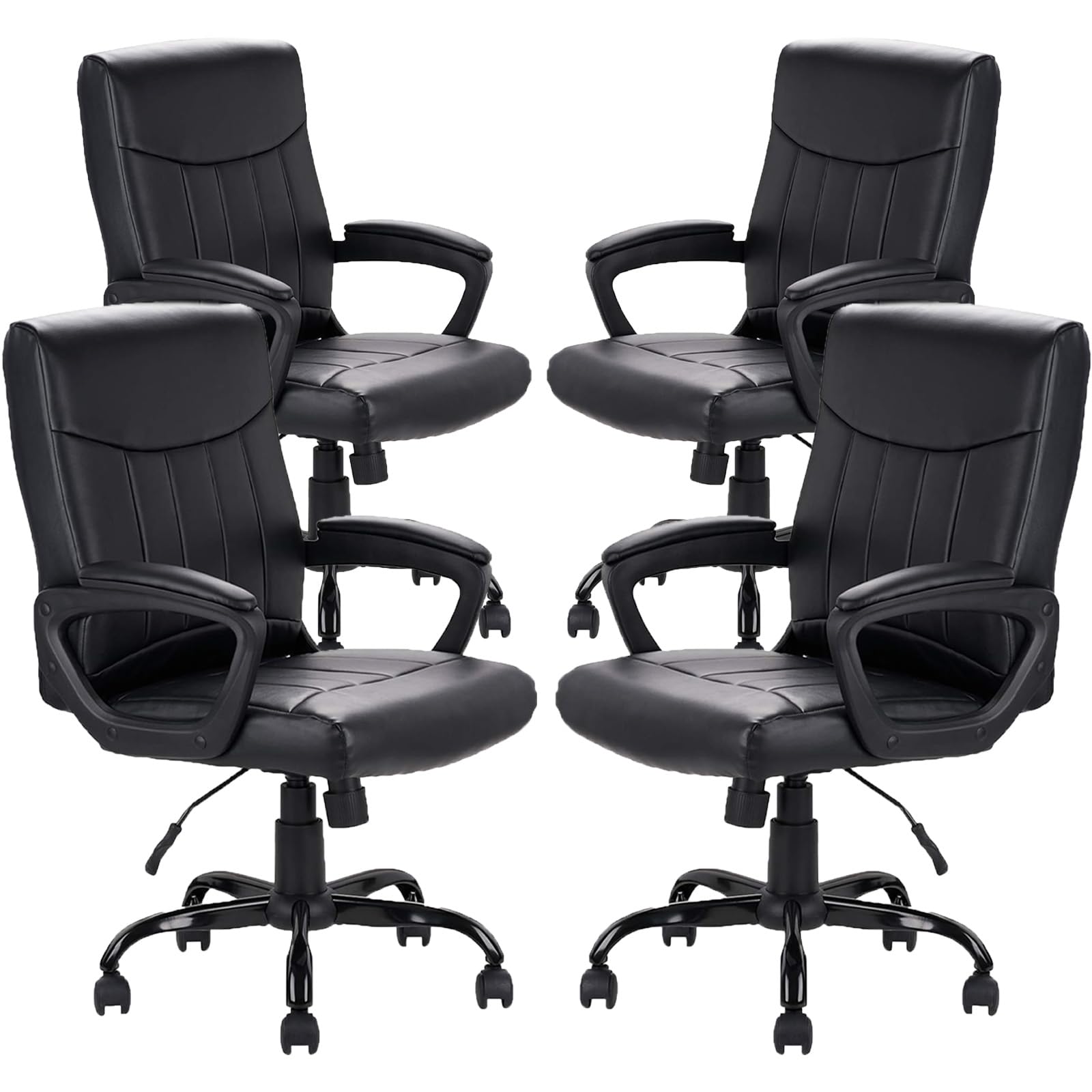 CLATINA Leather Ergonomic Office Chair with Lumbar Support and Padded Armrestes, Swivel Rolling Executive Mid Back Computer Task Desk Chair for Home, Conference, Waiting Room, Black, 4 Pack