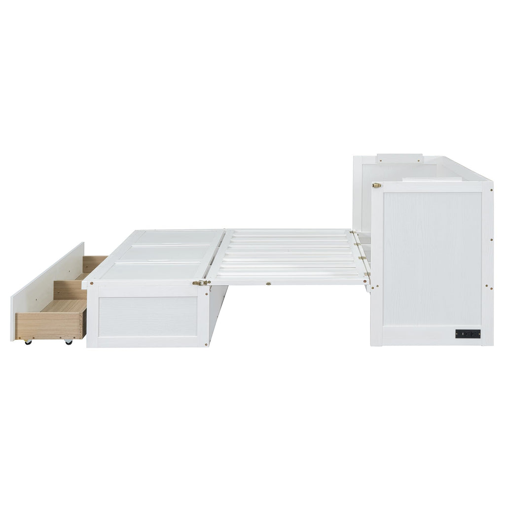 Bellemave Queen Murphy Bed Cabinet Bed, Solid Murphy Bed with Storage Drawer, Queen Size Bed with USB Ports, Chest Wall Bed with Drawer (White, Queen)