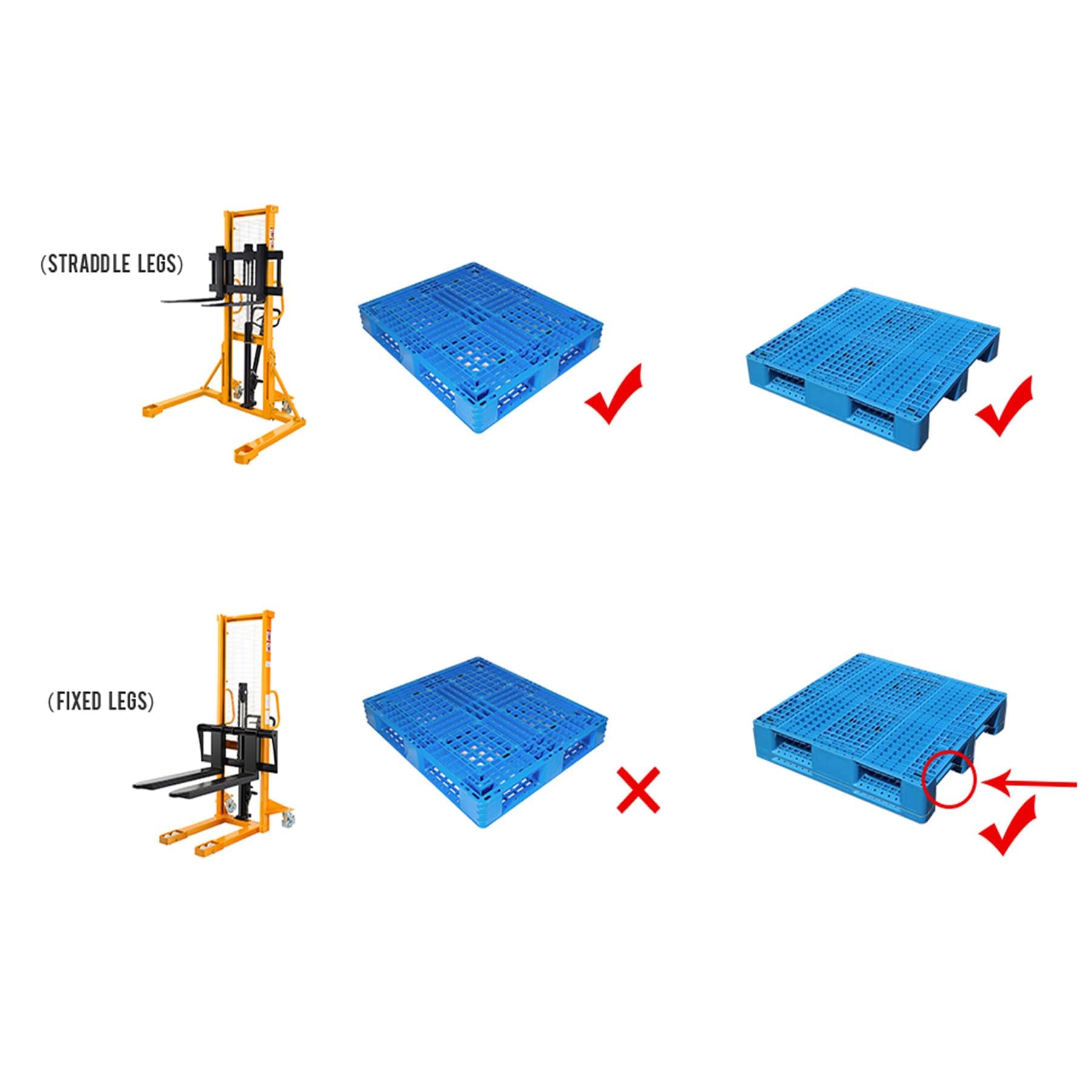 APOLLO Manual Pallet Stacker Hand Pallet Forklift 2200lbs Capacity 63" Lift Height, Fix Legs with Adjustable Forks Suitable for Open-Bottom Pallets