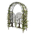 Plow & Hearth Metal Tree of Life Arched Garden Arbor with Gate | 7 feet Tall Laser-Cut Design | Plant Support for Heavy Vines | Landscape Focal Point | Iron Steel
