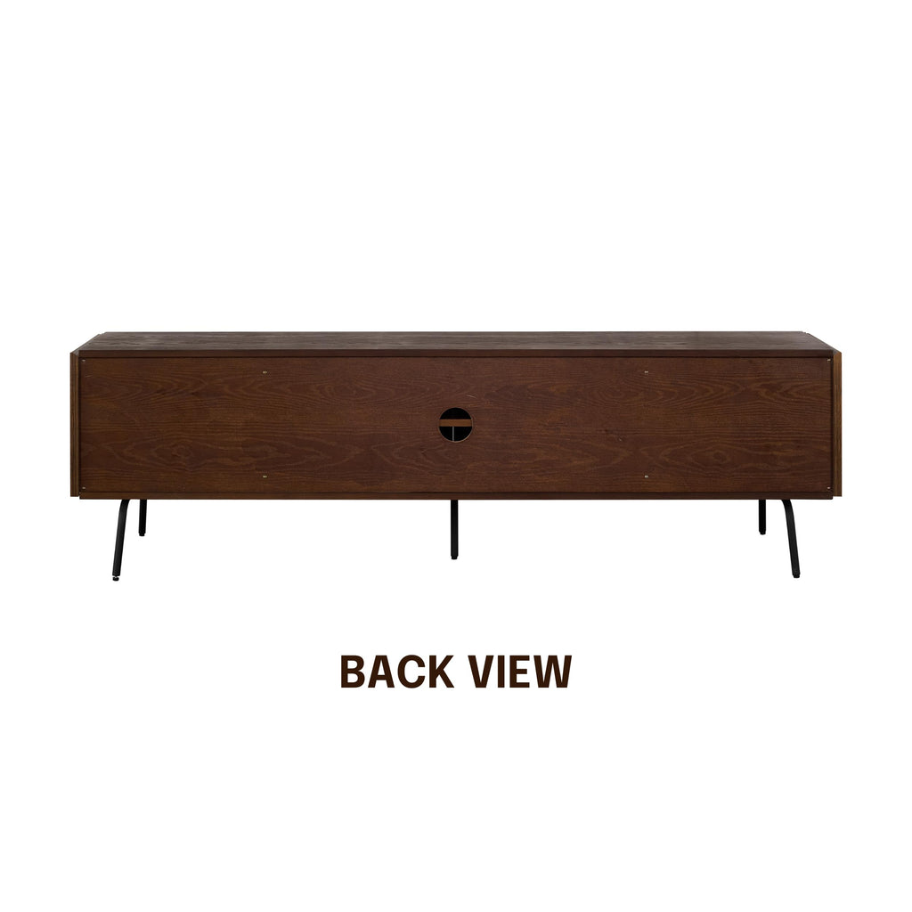 NTC Veil TV Stand with 4 Doors for TVs up to 75’’, Media Console with Vertical Groove Design and Metal Legs, Modern Entertainment Center for Living Room and Bedroom, Effortless Assembly, Dark Walnut