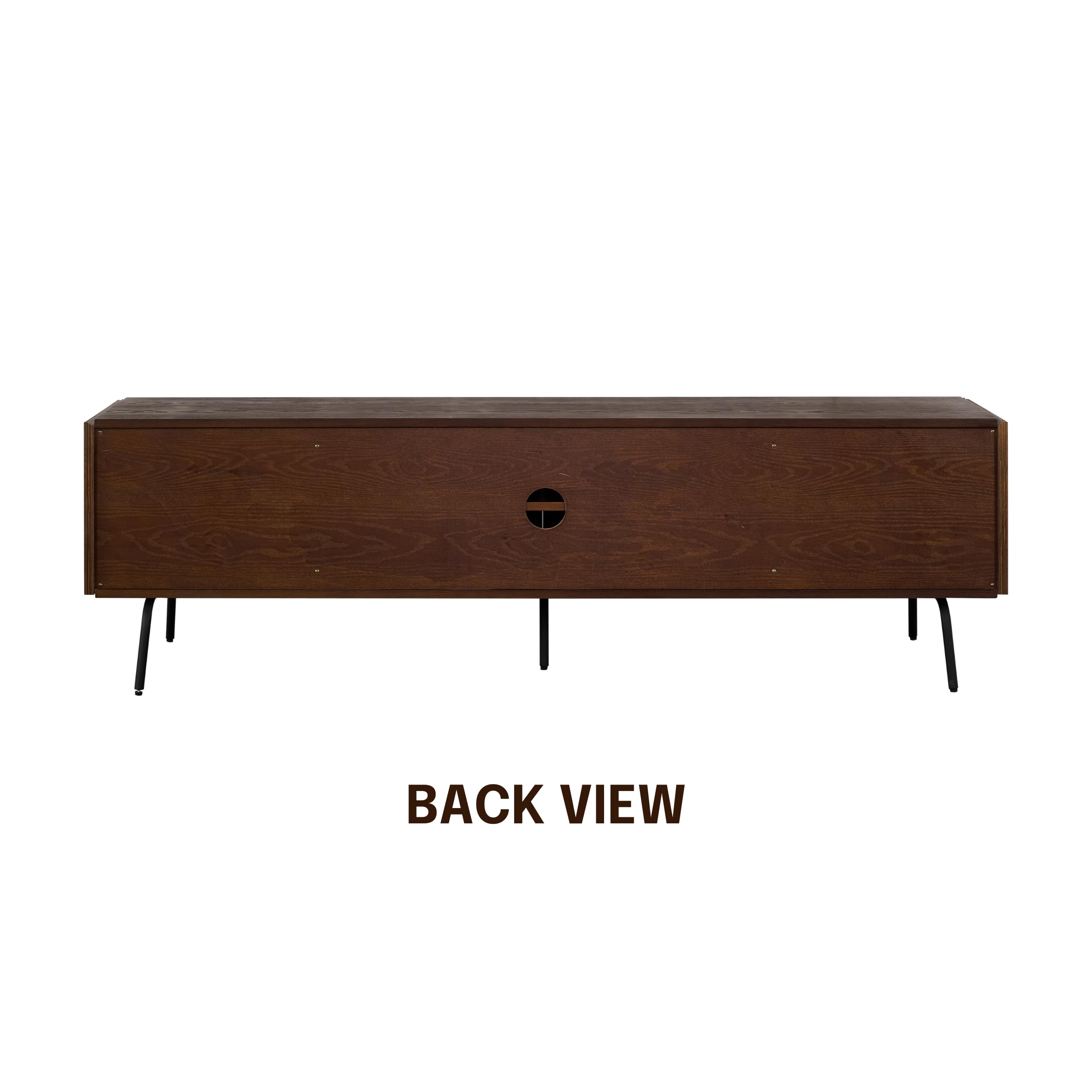 NTC Veil TV Stand with 4 Doors for TVs up to 75’’, Media Console with Vertical Groove Design and Metal Legs, Modern Entertainment Center for Living Room and Bedroom, Effortless Assembly, Dark Walnut