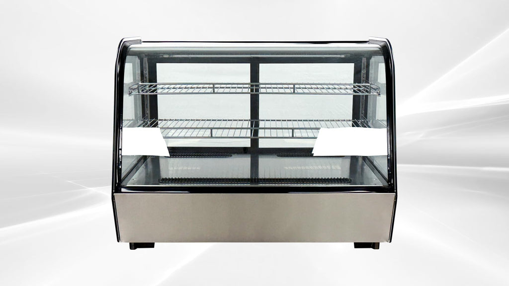 Bakery Display Cooler Refrigerated Case Countertop Desktop Slope Round-Corner 36 ins Commercial Restaurant Pastry Deli Stainless Steel Base Curved Glass NSF Food Cooler CW160R
