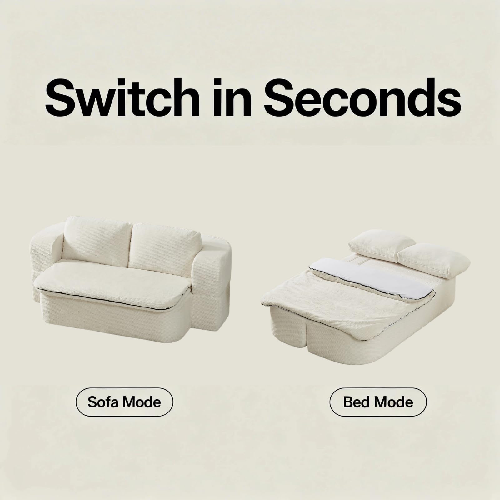 Trygoal 74.8" Convertible Futon Sofa Bed, Foldable Floor Couch with Pocket Spring & Foam, Compression Packed Sleeper Sofa with Cushion Blanket, Lazy Couch for Living Room Bedroom Apartment, Cream