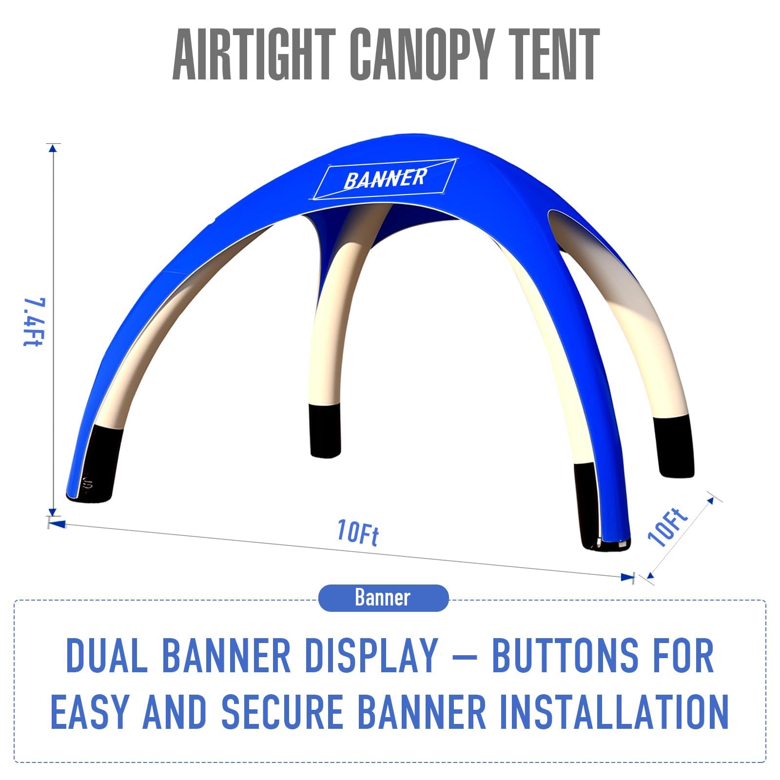 Inflatable Shade Air Canopy Tent – 10x10Ft Outdoor UV Protection Sun Shelter with 2 Removable Side Panels,Stakes & Sandbags,Air Pump,– for Outdoor,Marketing Events,Trade Shows（Blue）