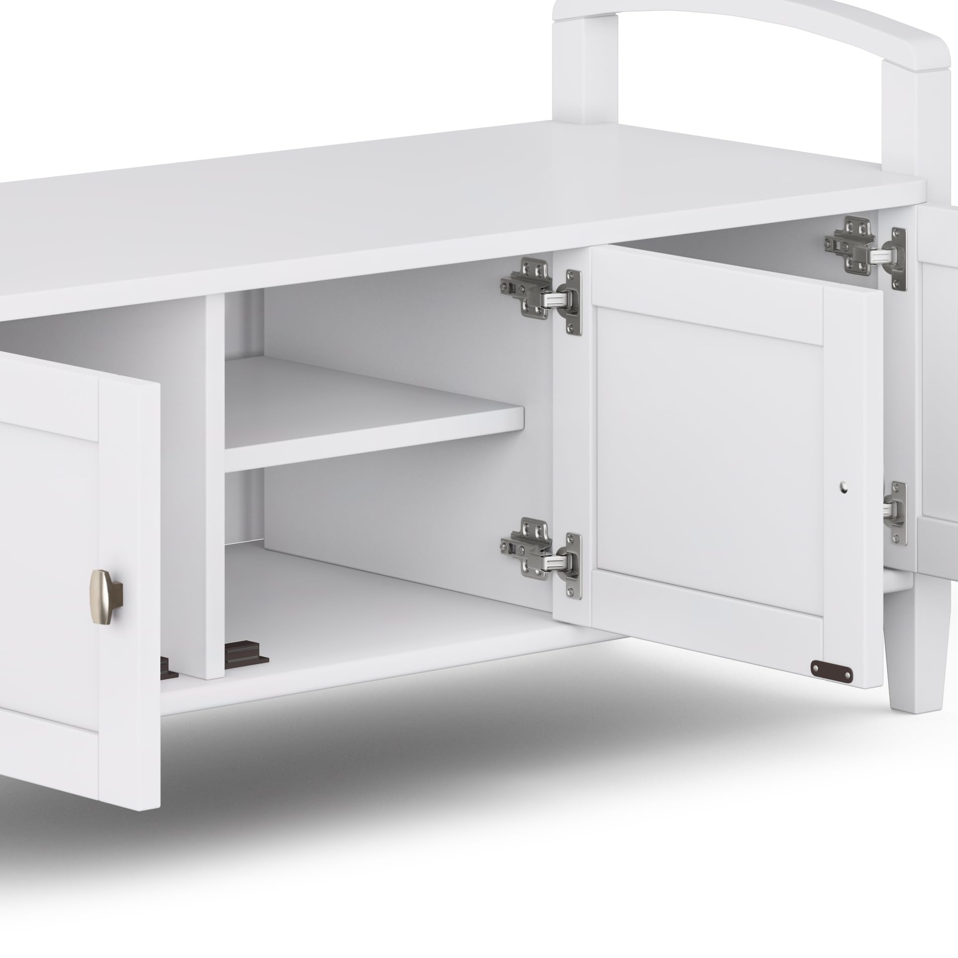 SIMPLIHOME Warm Shaker Entryway Storage Bench - 44 inch Wide Solid Wood Storage Seat in White, Transitional Bench Seat for Mudroom or Living Room with Lift-Up Lid and Shaker-Style Panels