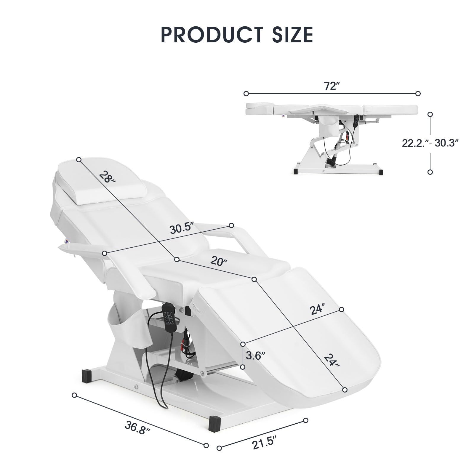 Artist hand Facial Bed for Esthetician MassageTable Beauty Bed Medical Aesthetic Tattoo Procedure Bed with 3 Motor Electrical Adjustments,White