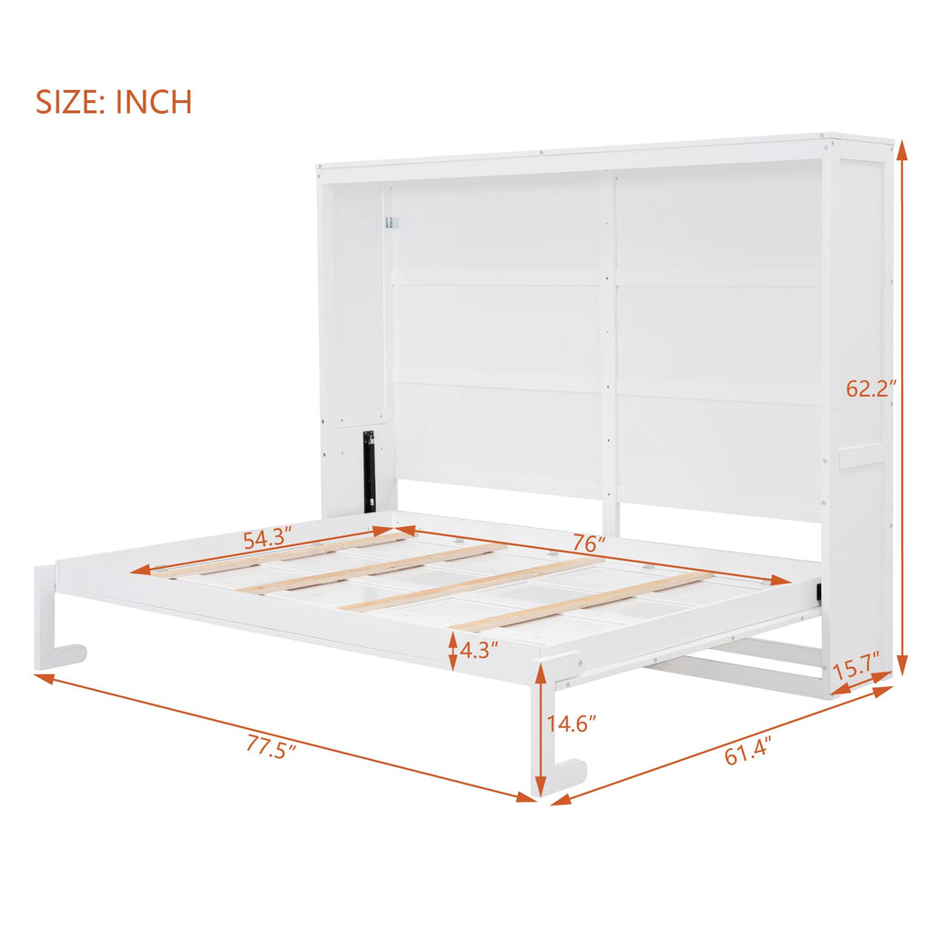 Ball & Cast Murphy Bed Full Size,Farmhouse Murphy Cabinet with Storage Shelf,Wood Hidden Wall Bed,Foldable Platform Bed,Space-Saving,No Box Spring Needed,White