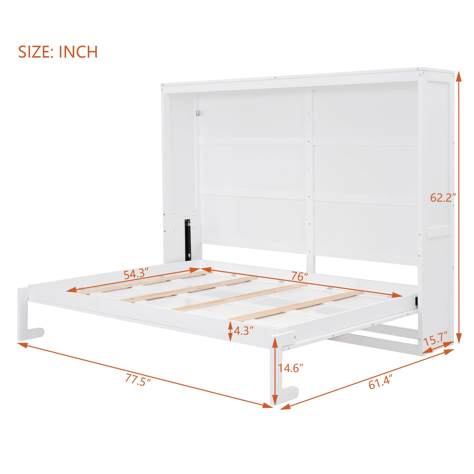 Ball & Cast Murphy Bed Full Size,Farmhouse Murphy Cabinet with Storage Shelf,Wood Hidden Wall Bed,Foldable Platform Bed,Space-Saving,No Box Spring Needed,White