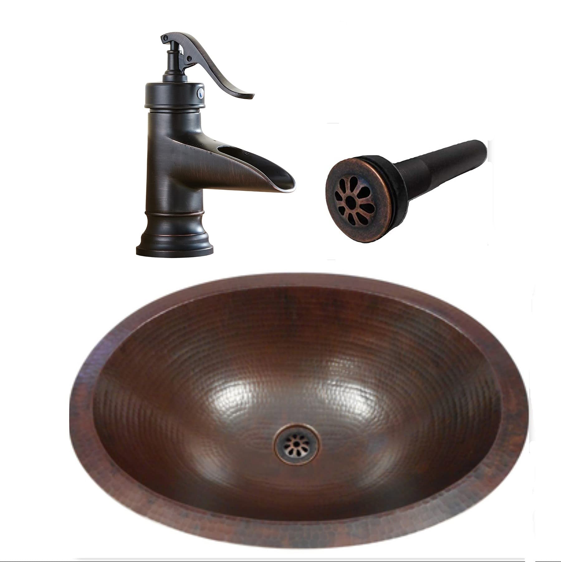 Simply Copper 16" Oval Copper Bath Sink with 7" Faucet and Daisy Drain Drain Included