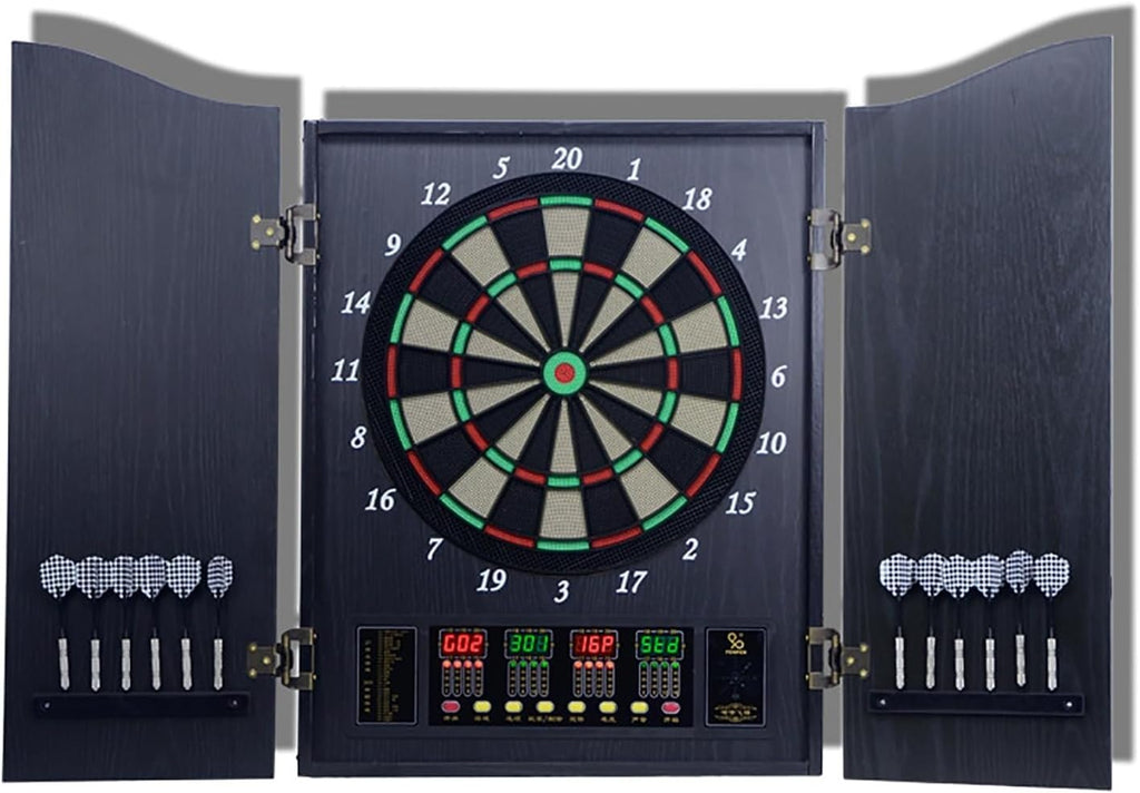 Electronic Dartboard Cabinet Set, Double Wood Door Panel Electric Darts Machine, Multiple Styles Smart Dartboard Darts Game with LED Display for Parties and Game Nights. ﻿