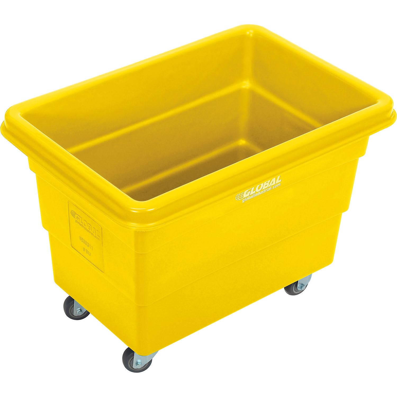 Global Industrial 6 Bushel Plastic Bulk Box Truck, Direct Mount Base, 500 lbs. Capacity, 3" Non-Maring Rubber Casters, Yellow, 33-2/5"L x 23" W x 24-1/2"H