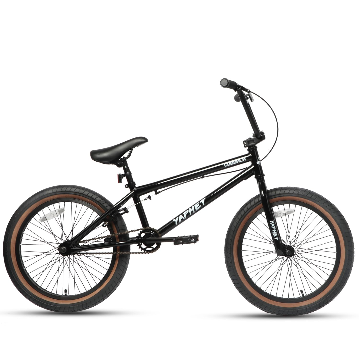 cubsala Freestyle BMX Bike, 20 Inch Yaphet Bicycle for Teen Beginner and Adult Riders, Bike with Hi-Ten Steel Frame, Black with Brown Tire
