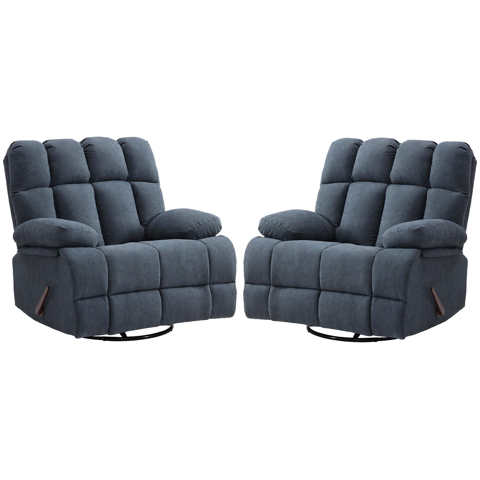 Eiayeebil Oversized Recliner Chair Set of 2, 360° Swivel Rocker Recliner for Big Man, Extra Wide Manual Recliner, Overstuffed Soft Rocking Sofa Chair for Living Room(Grey)
