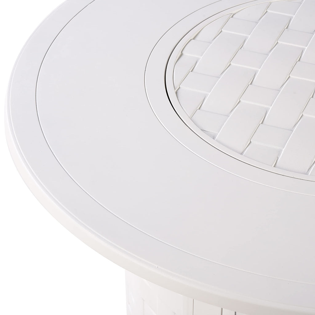 Oakland Living Round 44 in. x 44 in. Aluminum Propane Fire Pit Table with Glass Beads, Two Covers, Lid, 57,000 BTUs in White Finish