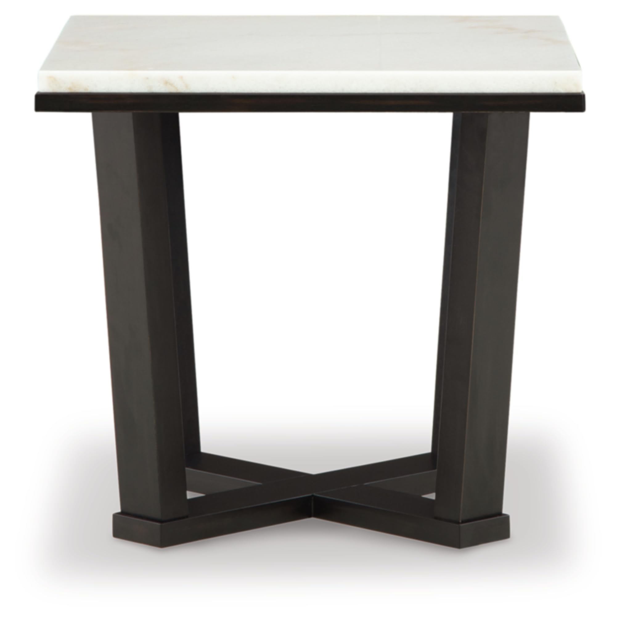 Signature Design by Ashley Fostead Contemporary Square 24" End Table with Marble Top, White Marble & Dark Brown