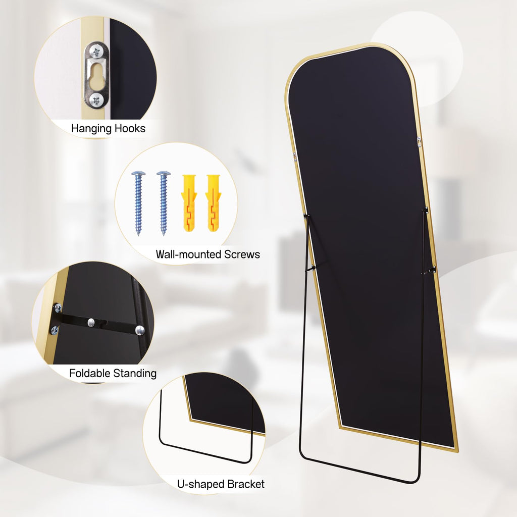 Anpark Oversized Floor Mirror - 71"x30" Arched Freestanding Full Body Mirror with Stand, Hanging or Wall Mounted for Living Room, Bedroom - Gold