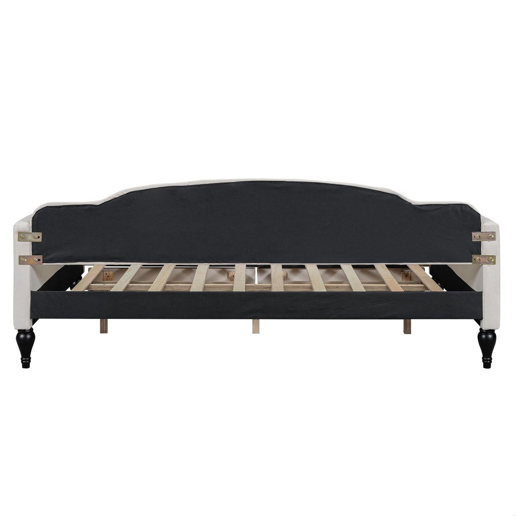 GDFStudio Full Size Upholstered Tufted Daybed with Two Storage Drawers – Linen Fabric, Solid Wood Frame, Space-Saving Design, Beige