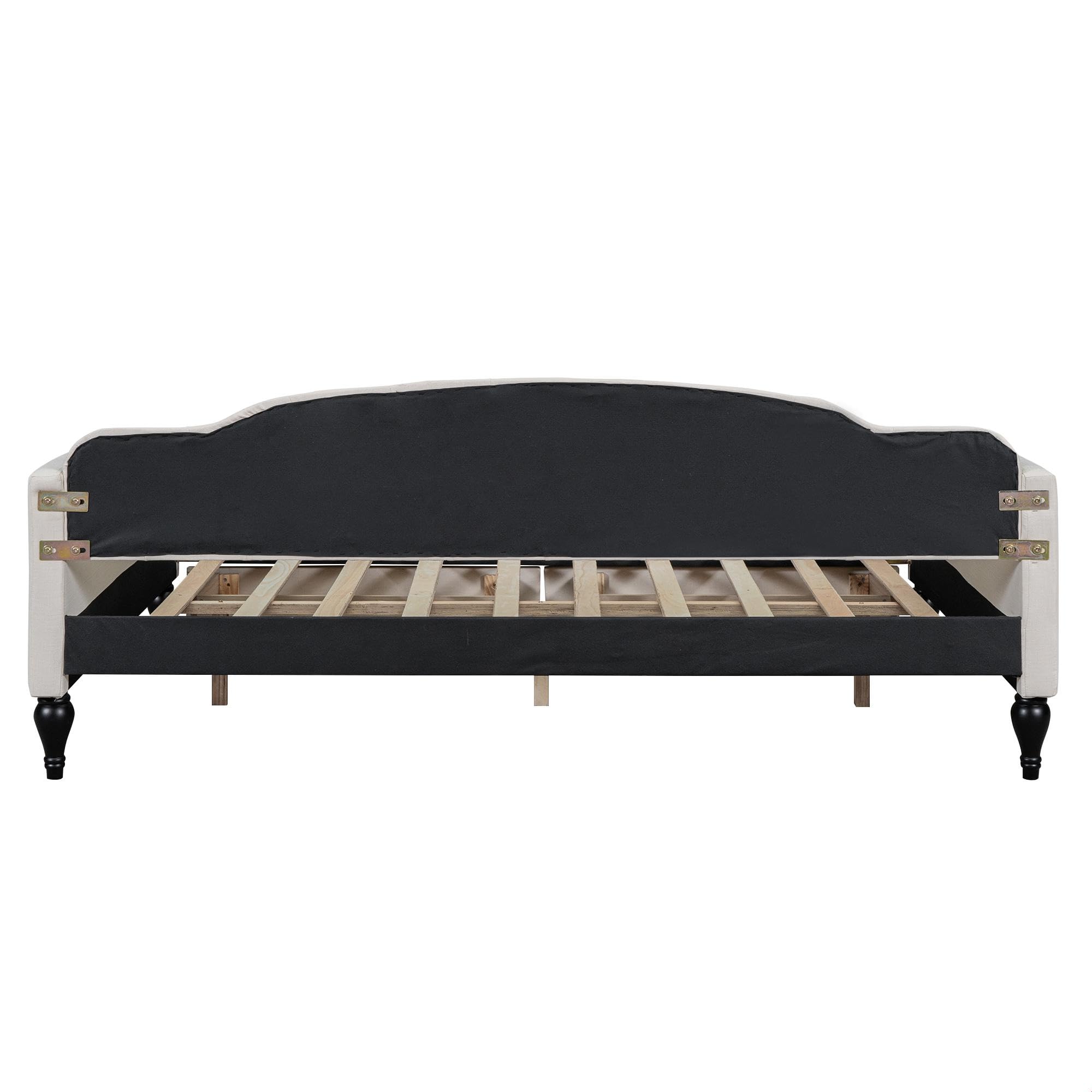 GDFStudio Full Size Upholstered Tufted Daybed with Two Storage Drawers – Linen Fabric, Solid Wood Frame, Space-Saving Design, Beige