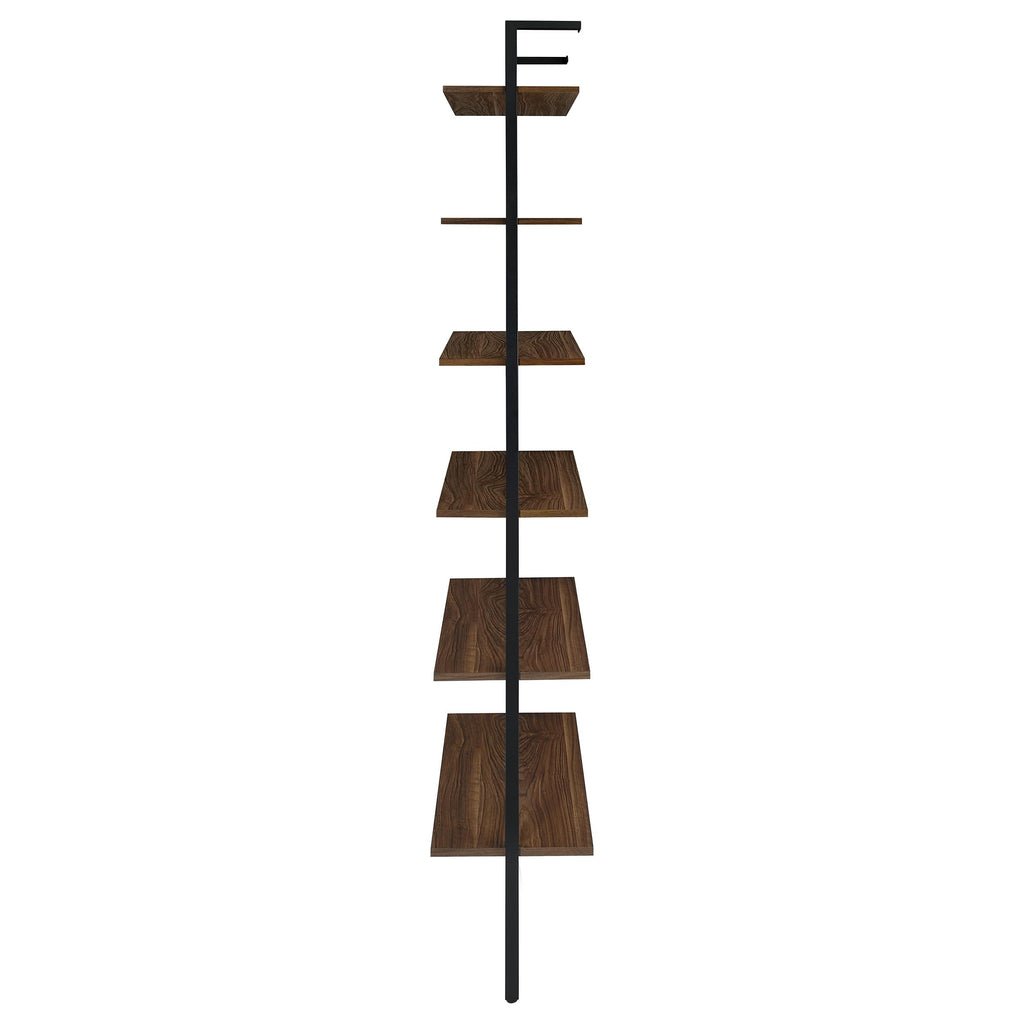Coaster Home Furnishings - Owens - Wood and Metal - 6-Shelf Wall Mounted Bookshelf with Ladder Design and Transitional Style - Home Office & Living Room - 96-Inch - Walnut & Black - 980072