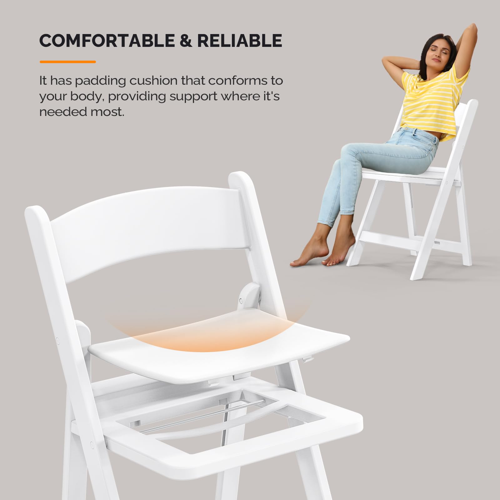 VINGLI Resin Folding Chairs with Cushion, Foldable Plastic Chair with Comfortable Padded Seats, Perfect for Event Party Indoor Outdoor, White, 8 PC