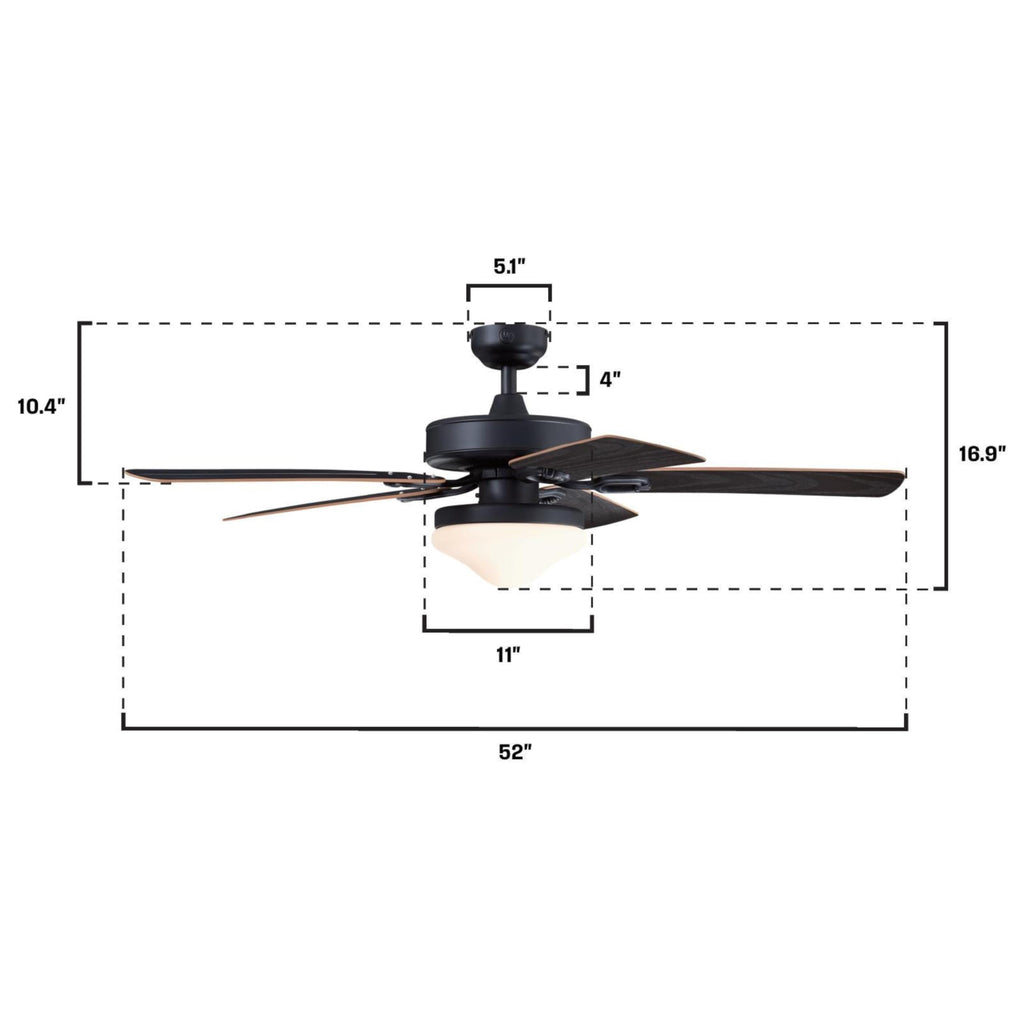 Westinghouse Lighting Deacon Traditional Indoor/Outdoor Ceiling Fan, LED Light Fixture with Opal Frosted Glass, Remote Control, 52 Inch, Matte Black Finish