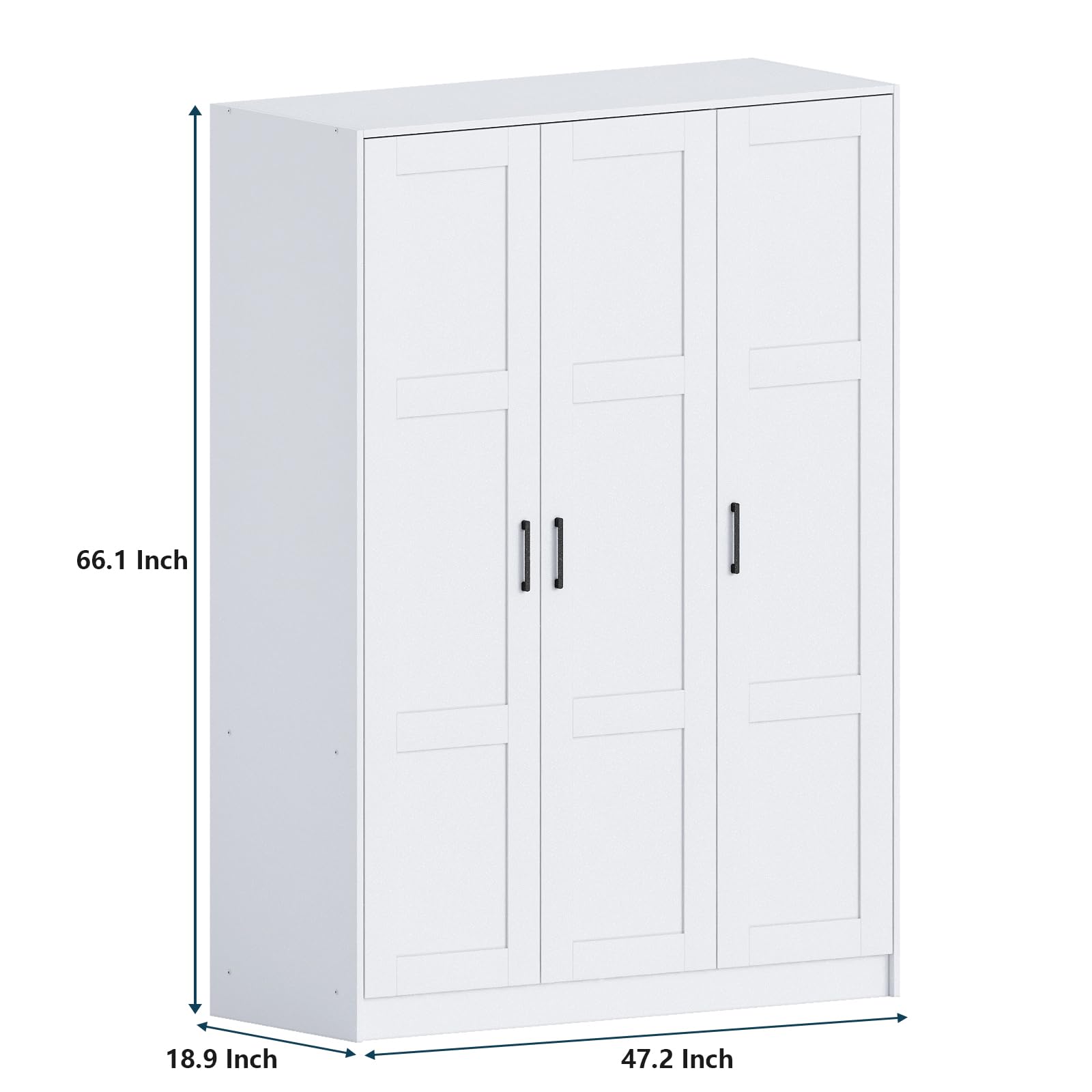 Fenghua Lizhi 3 Doors Wooden Wardrobe Closet Armoire, White Storage Cabinet for Hanging Clothes, Bedroom Large Capacity Freestanding Armoire,Wood Wardrobe Combination with Shelves