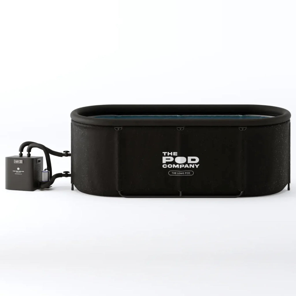 The Pod Company Cold Plunge Bundle – Long Pod (126 Gallon) + 1/3 HP Standard Water Chiller (41°F) – Extra-Large Metal Frame Cold Plunge Tub with Filtered Cooling System