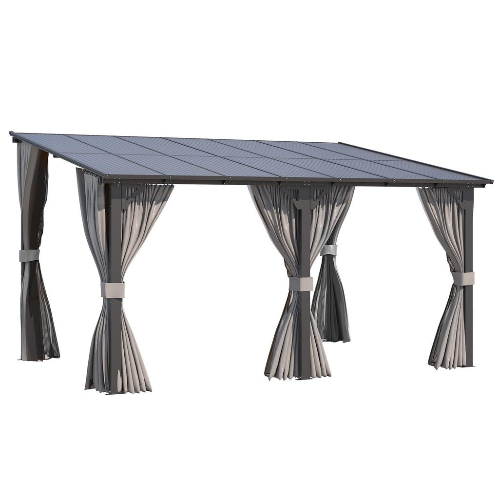 AECOJOY 14' x 10' Gazebo for Patio, Hard Top Lean to Gazebo Pergola with Curtains and Mosquito Netting, Large Wall-Mounted Heavy Duty Awnings for Patio, Decks, Backyard and More