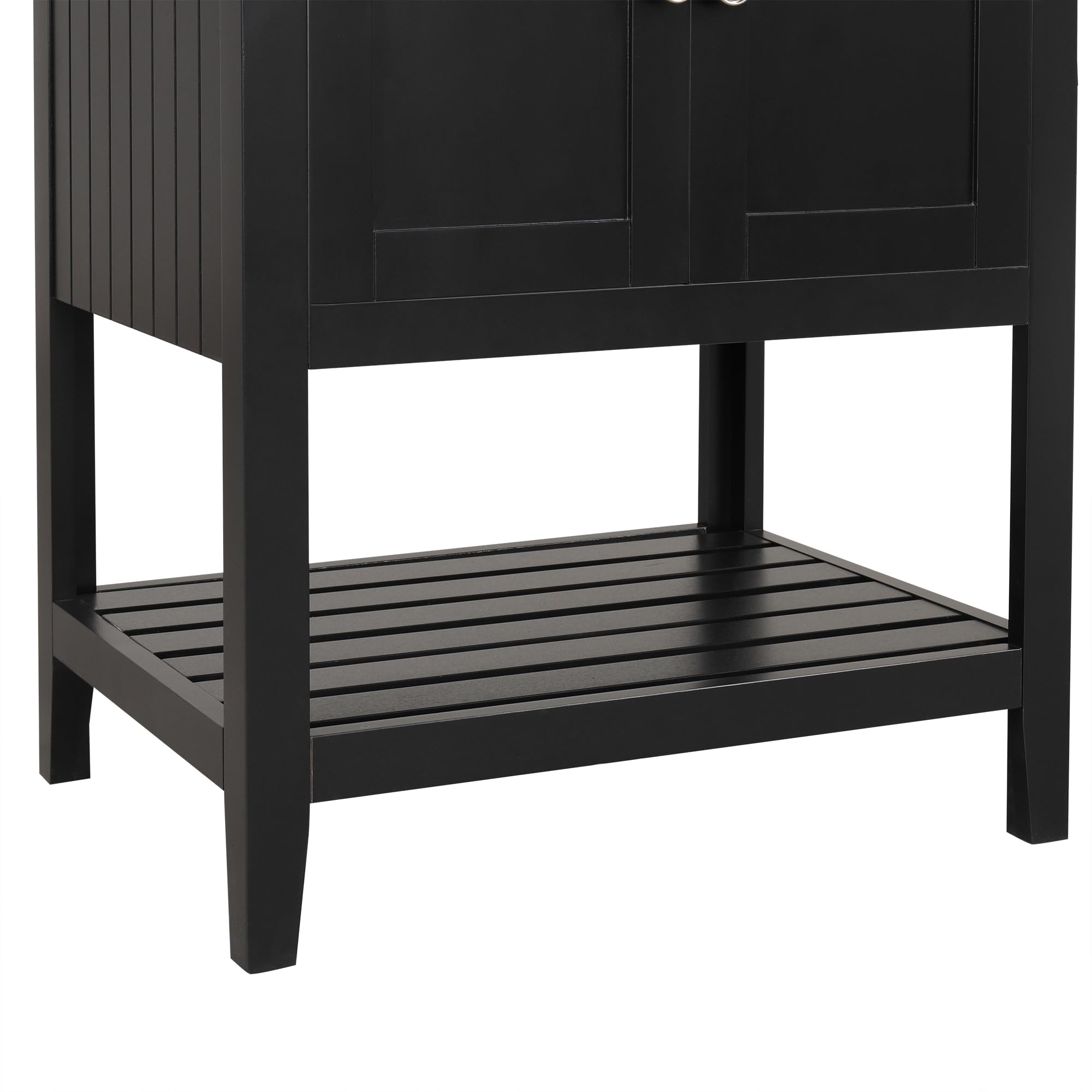24" Bathroom Vanity with Ceramic Sink Top Set, Cabinet with Adjustable Shelf and Open Storage Space, Soft-Closing Door, Solid Wood Frame, Black