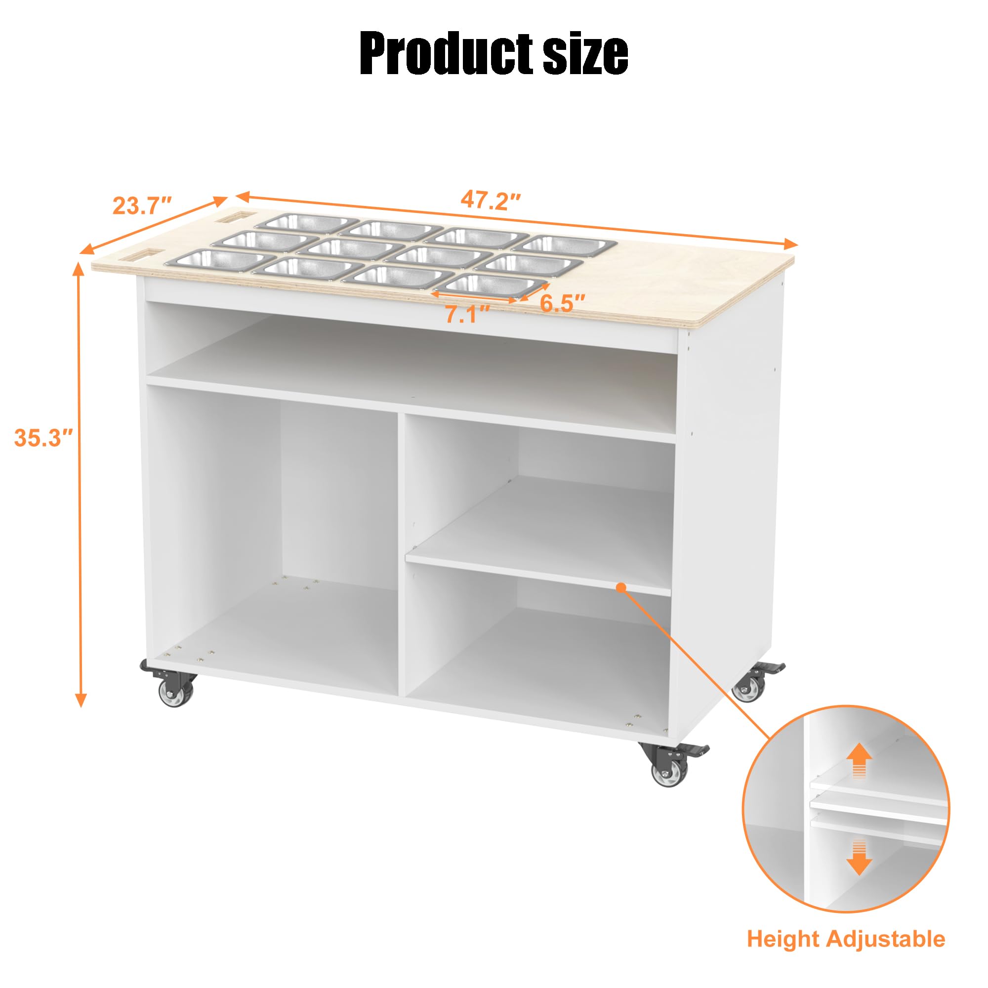 GDLF Charcuterie Cart with Stainless Steel Food Pans, Mobile Pizza Topping & Salad Bar Station, Buffet Serving Table for Home, Party & Catering