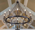 Wellmet Matte Black Wagon Wheel Chandelier, 12-Light Large Black Chandelier for High Ceiling, Industrial Wagon Wheel Pendant Light for Dining Room, Entryway, Hallway, Living Room, 39.37Inch Dia
