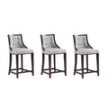 Manhattan Comfort Fifth Avenue Faux Leather Counter Stools with Rectangular Design Stitching, Foam Padding & Solid Beech Wood Frame, Fully Assembled Countertop Chairs, Set of 3, Light Grey