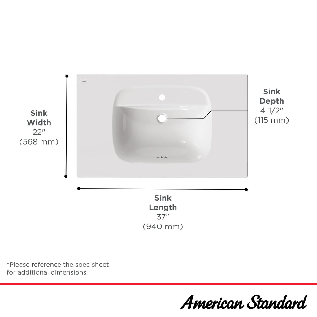 American Standard 1806001.020 Aspirations 37 x 22-inch Vanity Top Bathroom Sink, White